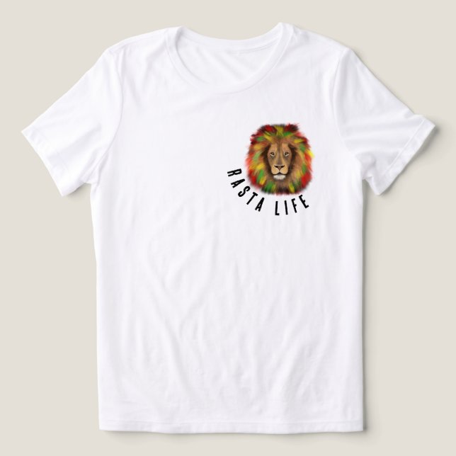 Camiseta rasta life lion head red green yellow Jamaica real (Design frontal)