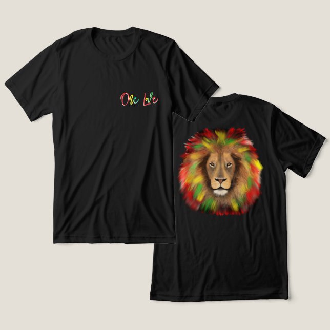 Camiseta rasta lion head green yellow Jamaica one love (Design Frente e Verso)