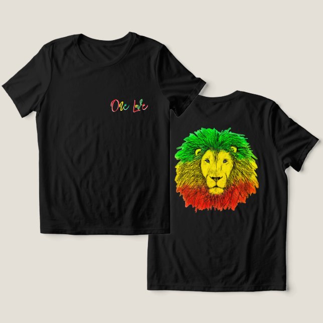 Camiseta rasta lion head green yellow Jamaica one love (Design Frente e Verso)