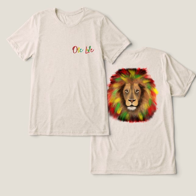 Camiseta rasta lion head green yellow Jamaica one love (Design Frente e Verso)