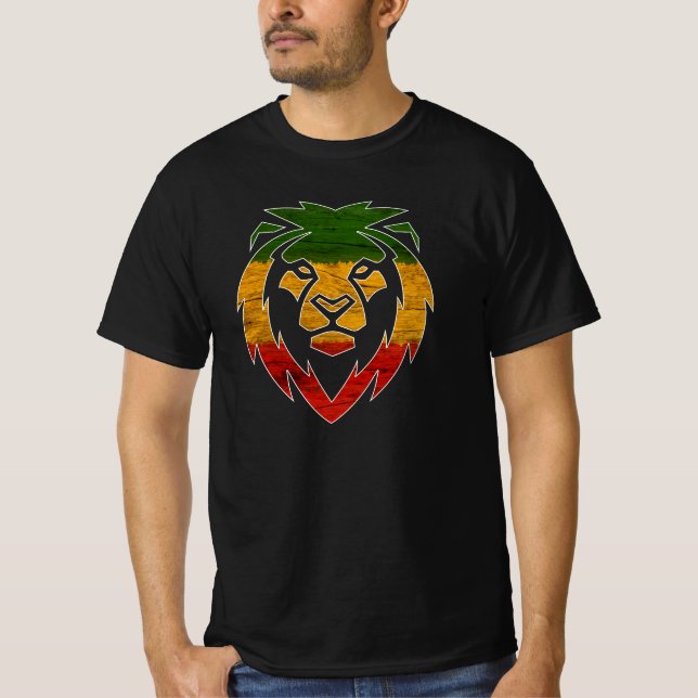 Camiseta Rasta Lion Head, Rastafarian Lion, bandeira jamaic (Frente)