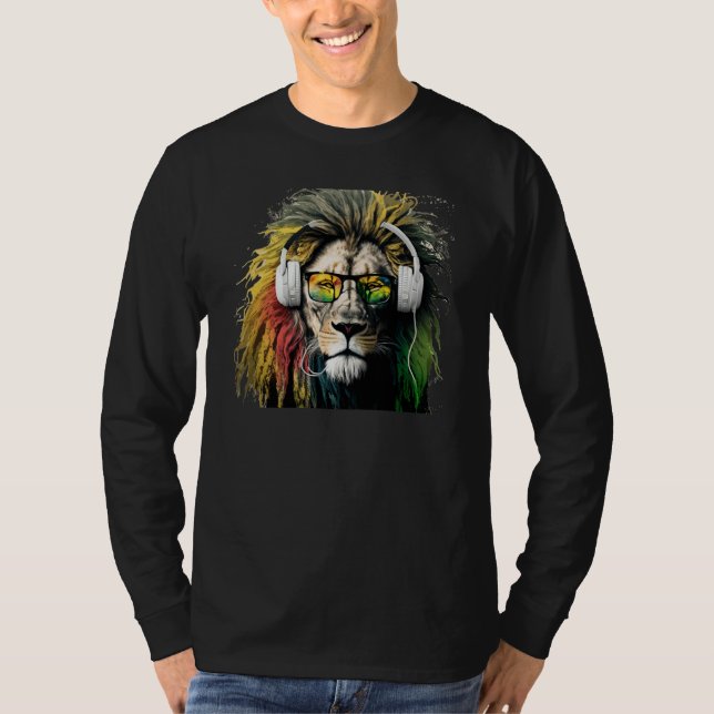 Camiseta Rasta Lion Rastafari Reggae & Jamaica Vibes Headph (Frente)