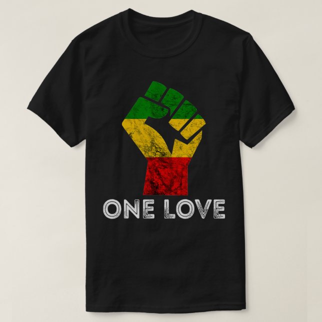 Camiseta Rasta Reggae Fist One Love Rastafari Jamaica Regga (Frente do Design)