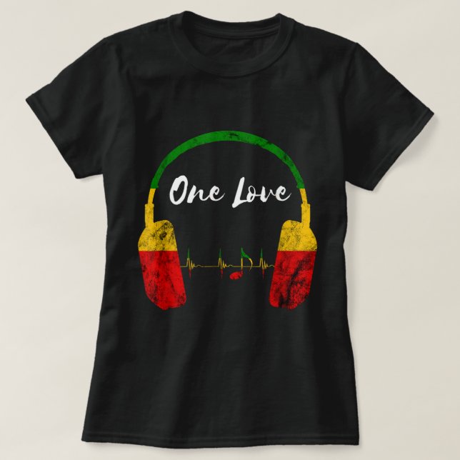 Camiseta Rasta Reggae Fones de ouvido Musicais Pride One L (Frente do Design)