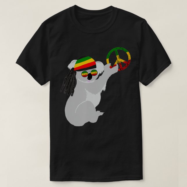 Camiseta Rasta Reggae Koala Hippie Eucalyptus Bear Rastafar (Frente do Design)