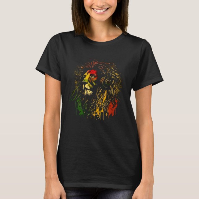 Camiseta Rasta Reggae Lion Of Judah Rastafarian Pride Regga (Frente)
