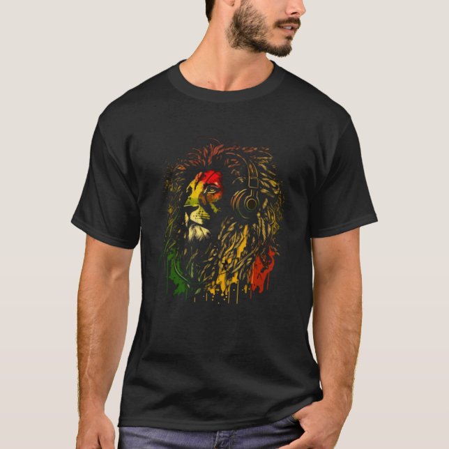Camiseta Rasta Reggae Lion Of Judah Rastafarian Pride Regga (Frente)