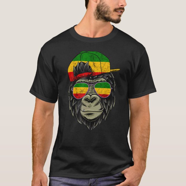 Camiseta Rasta Reggae Monkey Gorilla Hippie Rastafari Root (Frente)