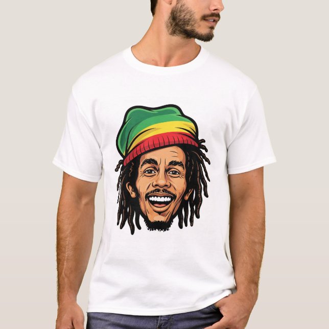 Camiseta Rasta Roots & Reggae Rhythms - Iconic Bob Marley (Frente)
