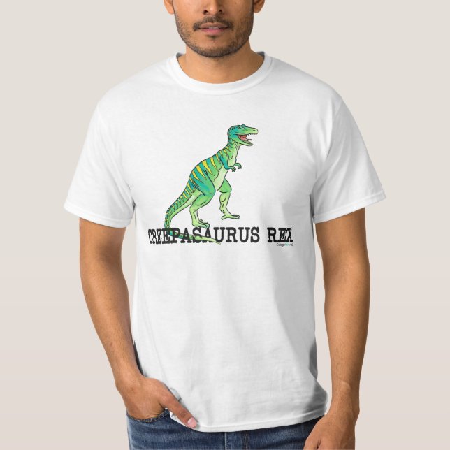 Camiseta Rastejamento branco um Saurus Rex (Frente)