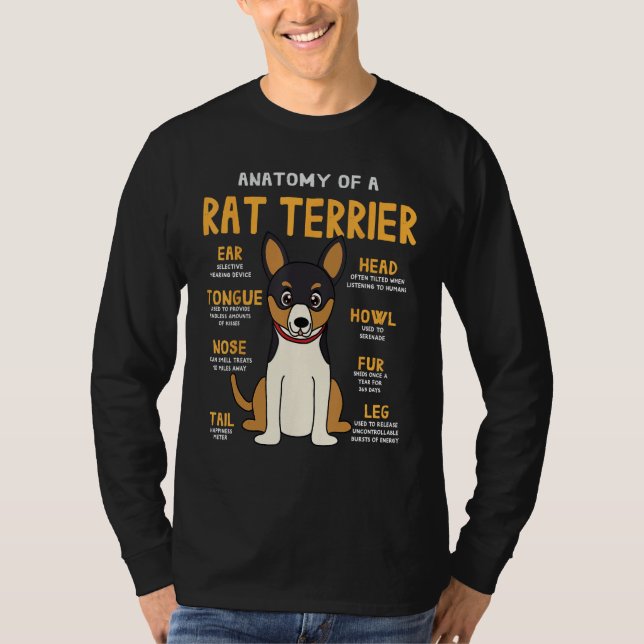 Camiseta Rat Terrier Anatomy Engraçado Cachorro Mãe Pai Pre (Frente)