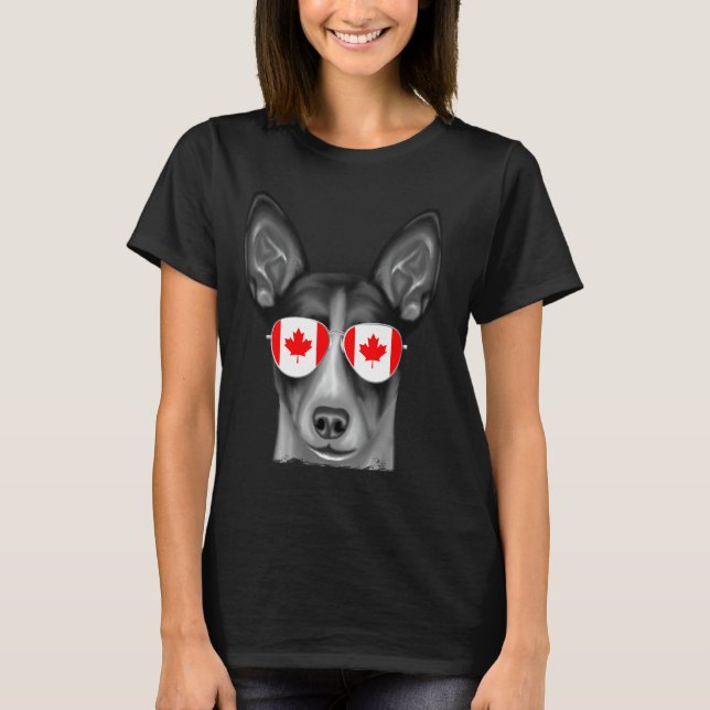 Camiseta Rat Terrier Dog Canada Flag Sunglass (Frente)
