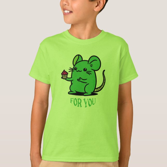 Camiseta Ratinho de Cupcake Verde para Você (Frente)