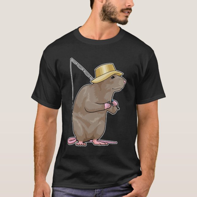 Camiseta Rato a pescar com cana de pesca (Frente)