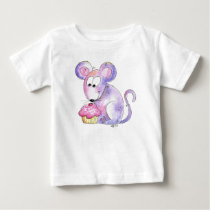 Camiseta Rato branco bonito com Cupcake