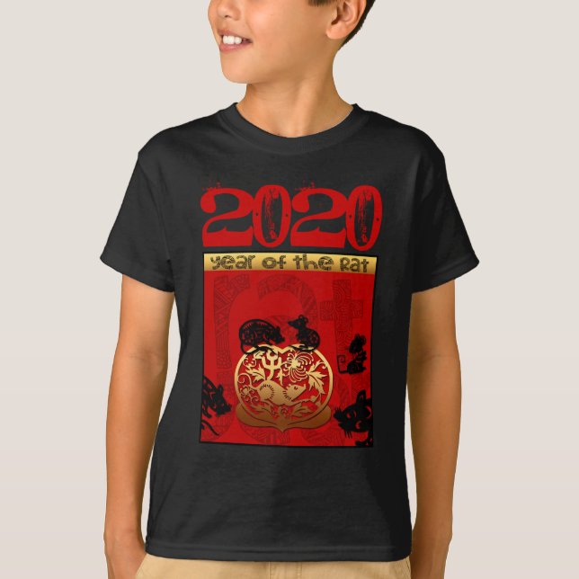 Camiseta Rato Chinês, Ano 2020, Zodiac Birthday Kids T (Frente)