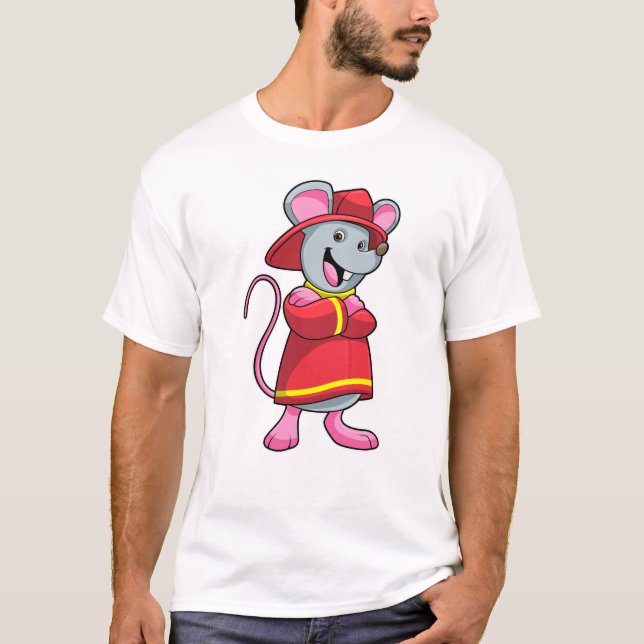 Camiseta Rato como Bombeiro com Capacete (Frente)