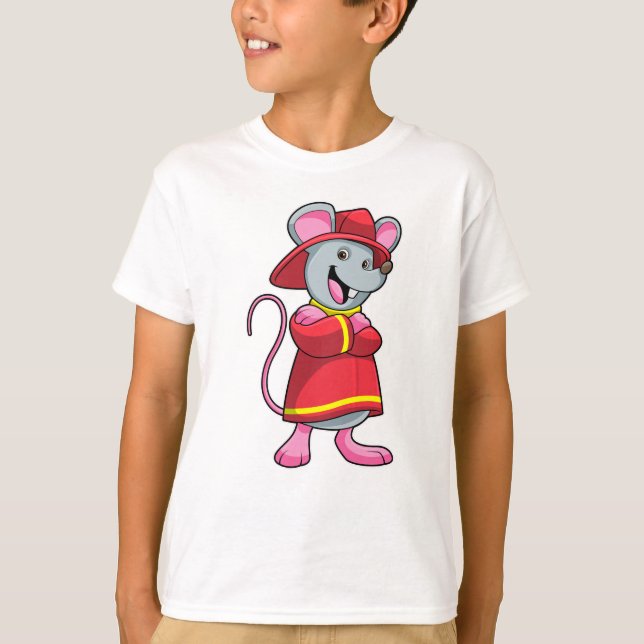 Camiseta Rato como Bombeiro com Capacete (Frente)