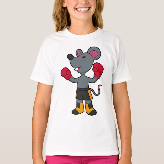 Camiseta Rato como boxeador com luvas de boxe (Frente)