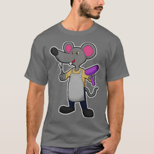 Camiseta Rato como Cabeleireiro com Secador de Cabelo Tesou