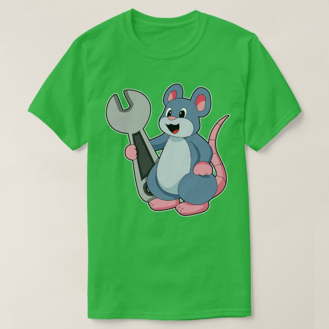 Camiseta Rato como mecânico com chave inglesa (Frente do Design)