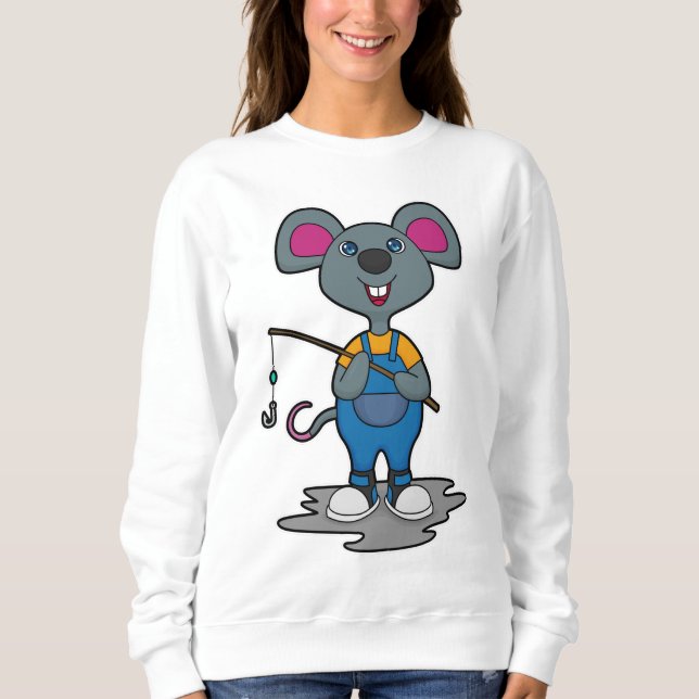 Camiseta Rato como Pescador com vara de pescar (Frente)