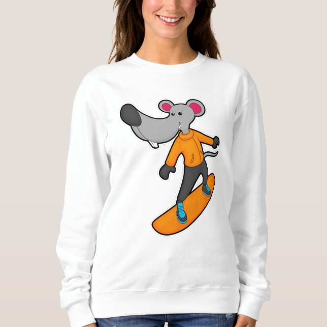 Camiseta Rato como Snowboarder com Snowboard (Frente)