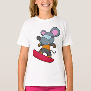 Camiseta Rato como Snowboarder com Snowboard