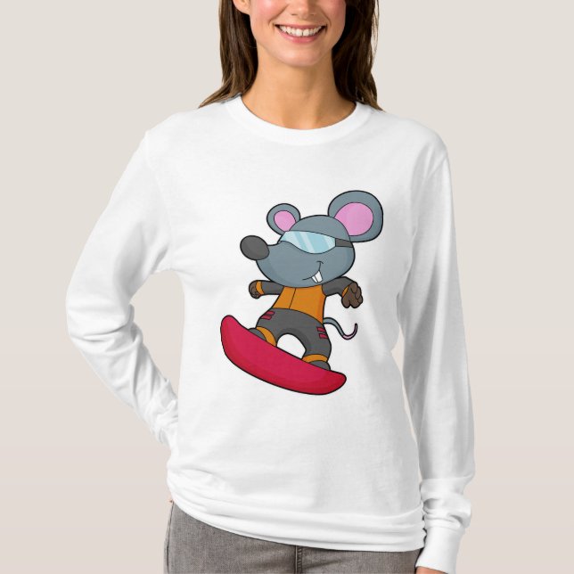 Camiseta Rato como Snowboarder com Snowboard (Frente)
