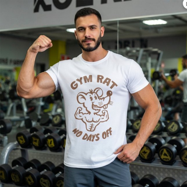 Camiseta Rato de Academia - Treino de Fitness Engraçado Mus (Funny T-shirt for your friend gym and fitness lover. Gym rat. No days off.)