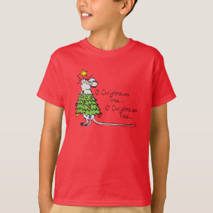 Camiseta Rato de árvore de Natal de desenho animado fofo e 