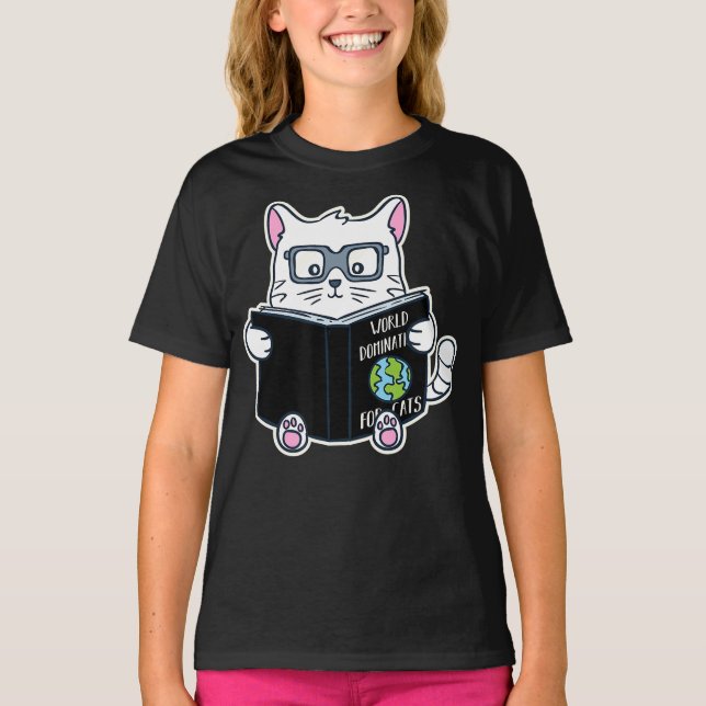 Camiseta rato    de biblioteca dominado pelo gato (Frente)