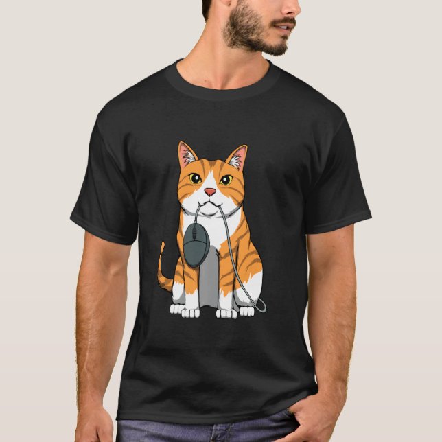 Camiseta Rato De Computador Com Jogos Felinos De Gamer De G (Frente)