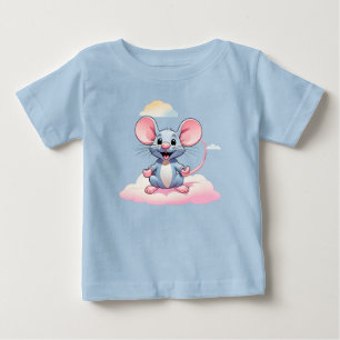 Camiseta Rato de desenho animado adorável em uma nuvem