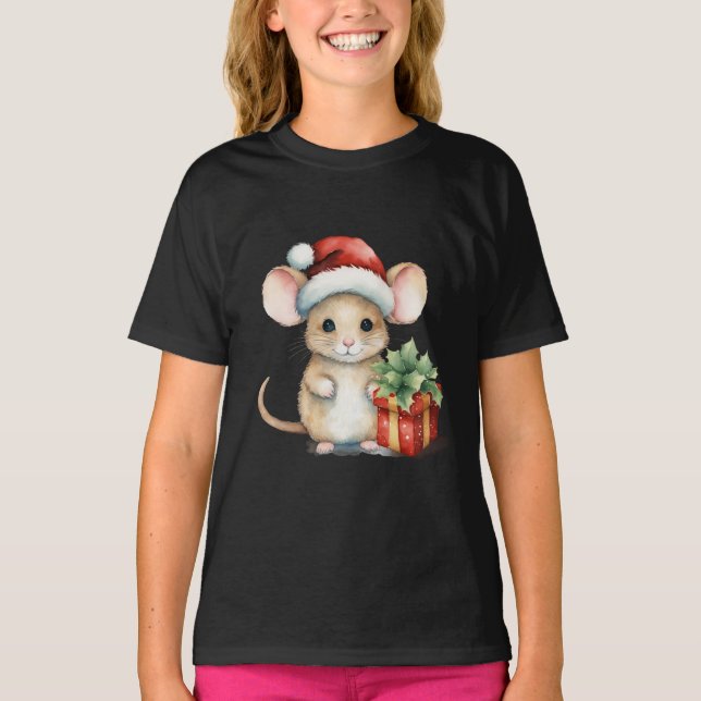 Camiseta Rato de Natal aquarela (Frente)