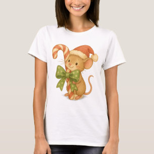Camiseta Rato de Natal bonito com canas doces e Santa Hat