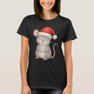 Camiseta Rato de Natal Fofo com Chapéu de Papai Noel