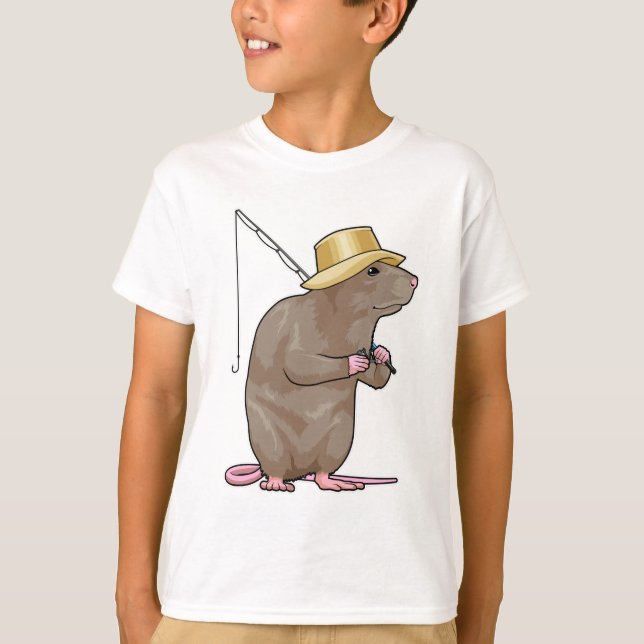 Camiseta Rato na pesca com vara de pescar (Frente)