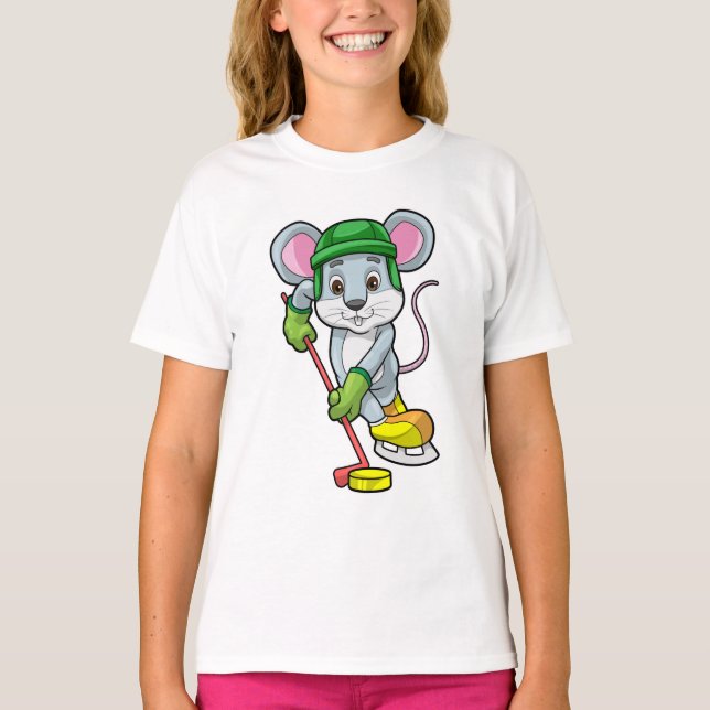 Camiseta Rato no hóquei em gelo com bastão de hóquei (Frente)