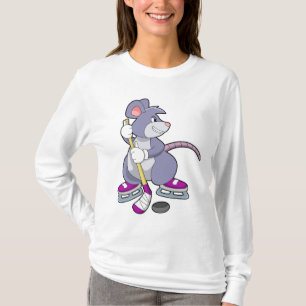 Camiseta Rato no hóquei em gelo com bastão de hóquei em