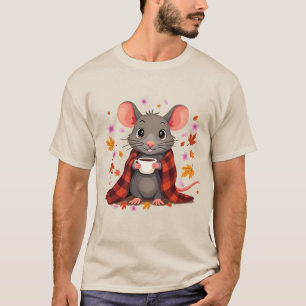 Camiseta Rato ou Rato Aconchegante em Cobertor Café Outono