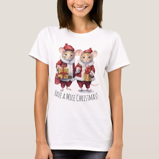 Camiseta Ratos-de-Natal bonitos Camundongos Chrismassy Anim (Frente)