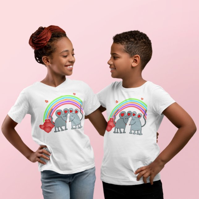 Camiseta Ratos em Crianças Dias de os namorados de Amor (Mice in Love Valentines Kids T-Shirt)