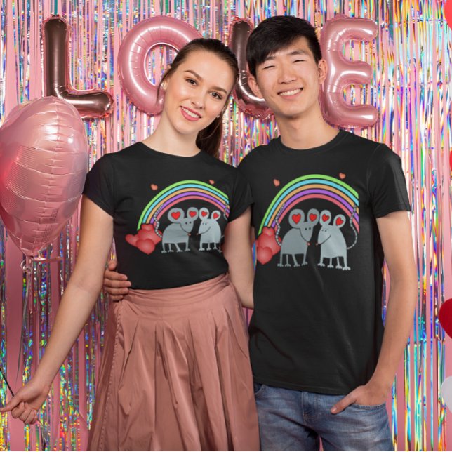 Camiseta Ratos em Namorados de Amor Unísex Escuro (Mice in Love Valentines Dark Unisex T-Shirt)