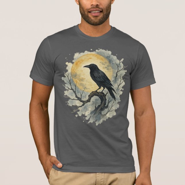 Camiseta Raven negro empoleirado sob a lua de cheio (Frente)