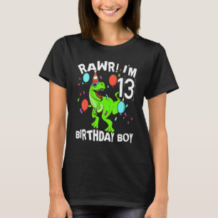 Camiseta Rawr 13 Birthday Boy Rex Dinosaur Themed Party