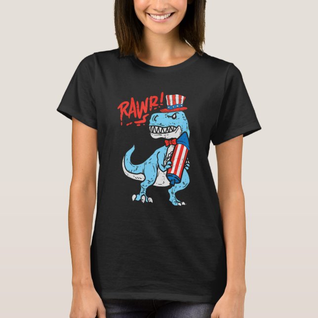 Camiseta Rawr American Rex Dino Kids 4 De Julho Baby Boys (Frente)