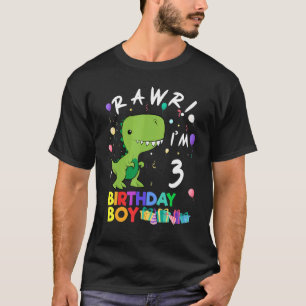 Camiseta Rawr, eu sou 3 bonitinhos no aniversário do dinoss