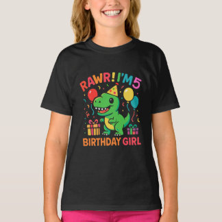 Camiseta Rawr, eu sou 5 Dinossauros, garota de aniversário