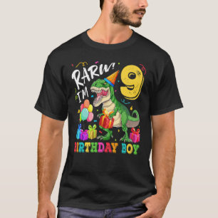 Camiseta Rawr eu sou o menino de 9 anos do T-Rex aniversari